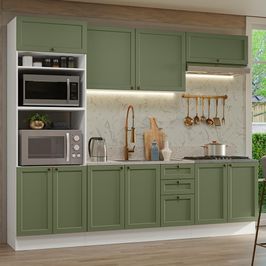 Armário de Cozinha Completa 270 cm Branco/Verde Vik Madesa 01 Branco/Verde