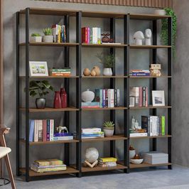 Estante Armário Multiuso para Livros 177cm Rustic/Preto Madesa Rustic/Preto