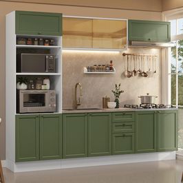 Armário de Cozinha Completa 270 cm Branco/Verde Vik Madesa 02 Branco/Verde