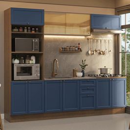 Armário de Cozinha Completa 270 cm Rustic/Azul Vik Madesa 02 Azul Escuro