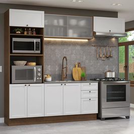 Armário de Cozinha Completa 270 cm Rustic/Branco Vik Madesa 03 Rustic/Branco