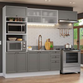 Armário de Cozinha Completa 270 cm Branco/Cinza Vik Madesa 03 Branco/Cinza