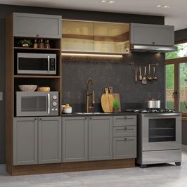Armário de Cozinha Completa 270 cm Rustic/Cinza Vik Madesa 04 Rustic/Cinza