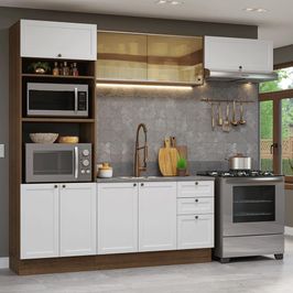 Armário de Cozinha Completa 270 cm Rustic/Branco Vik Madesa 04 Rustic/Branco