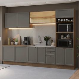 Armário de Cozinha Completa 310 cm Rustic/Cinza Vik Madesa 01 Rustic/Cinza