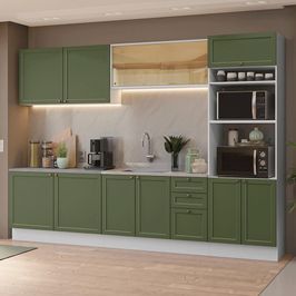 Armário de Cozinha Completa 310 cm Branco/Verde Vik Madesa 01 Branco/Verde