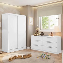 Quarto Infantil Completo Guarda-Roupa 2 Portas 2 Gavetas e Cômoda Madesa​ Branco