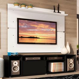 Rack Madesa Cancun e Painel para TV até 65 Polegadas - Preto/Branco Preto/Branco