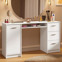 Escrivaninha Penteadeira 136cm 1 Porta 3 Gavetas Branco Madesa Branco