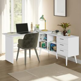 Escrivaninha Mesa de Estudos De Canto 3 Gavetas Branco Lisboa Madesa Branco