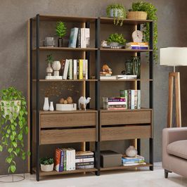 Estante Armário Multiuso para Livros 4 Gavetas 8 prateleiras 140cm Rustic/Preto Madesa Rustic/Preto