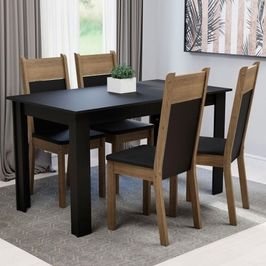Conjunto Sala de Jantar Madesa Havana Mesa Tampo de Madeira com 4 Cadeiras - Preto/Rustic Preto/Rustic