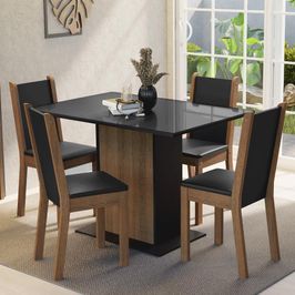 Conjunto Sala de Jantar Mesa Tampo de Vidro 4 Cadeiras Preto/Rustic Martina Madesa Preto/Rustic
