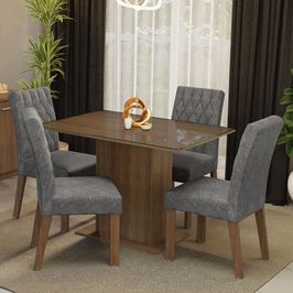 Conjunto Sala de Jantar Mesa Tampo de Vidro 4 Cadeiras Rustic/Silver Reale Madesa Rustic/Silver