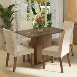 Conjunto Sala de Jantar Mesa Tampo de Vidro 4 Cadeiras Rustic/Imperial Zion Madesa Rustic/Imperial