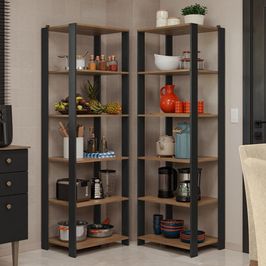 Armário Estante Multiuso Organizador de Canto 10 Prateleiras 118cm Rustic/Preto Madesa Rustic/Preto