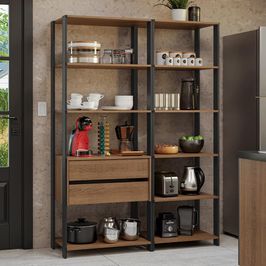 Armário Estante Multiuso Organizador 2 Gavetas 9 Prateleiras 129cm Rustic/Preto Madesa Rustic/Preto