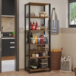 Armário Estante Multiuso Organizador Despensa 5 Prateleiras 59cm Rustic/Preto Madesa Rustic/Preto