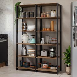 Armário Estante Multiuso Organizador 10 Prateleiras 118cm Rustic/Preto Madesa Rustic/Preto