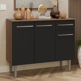 Buffet Aparador 105cm 3 Portas e 1 Gaveta Rustic/Preto Madesa Rustic/Preto