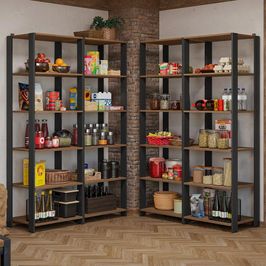Armário Estante Multiuso Organizador Despensa de Canto 20 Prateleiras 236cm Rustic/Preto Madesa Rustic/Preto