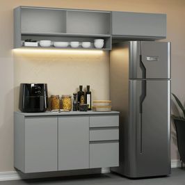 Armário de Cozinha Compacta Suspenso 200cm Cinza Nice Madesa XA11 Cinza