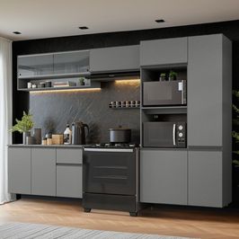 Armário de Cozinha Completa Suspenso 300cm Cinza Nimes Madesa 07 Cinza