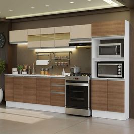 Armário de Cozinha Completa 100% MDF 310 cm Branco/Rustic/Crema Smart 02 XA Branco/Rustic/Crema