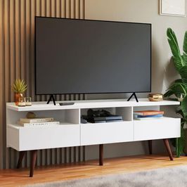 Rack para TV até 65 Polegadas com Pés Retro Branco Londres Madesa Branco