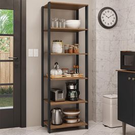 Armário Estante Multiuso Organizador 5 Prateleiras 59cm Rustic/Preto Madesa Rustic/Preto