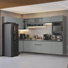 Armário de Cozinha Completa de Canto Suspenso 465cm Cinza Nice Madesa 02 Cinza