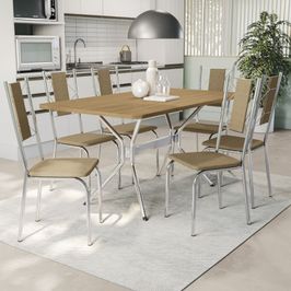 Conjunto de Mesa 6 cadeiras Cromadas Kappesberg 1,60m  | Nogueira/Cromado (S/V)
