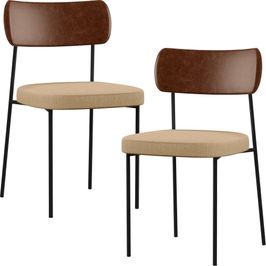 Kit 02 Cadeiras Estofadas Para Sala De Jantar Melina L02 Couríssimo Marrom Linho Bege Escuro - Lyam Decor