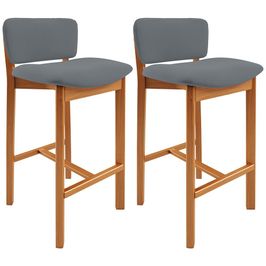 Kit 02 Banquetas Alta Para Cozinha Sala de Jantar Bar Dara L02 Suede Cinza - Lyam Decor