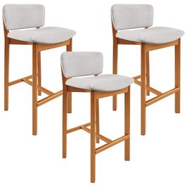 Kit 03 Banquetas Alta Para Cozinha Sala de Jantar Bar Dara L02 Linho Cinza - Lyam Decor