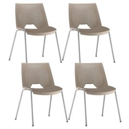 Kit 04 Cadeiras Empilhável Fixa Liked F02 Base Aço Cinza Nude - Lyam Decor