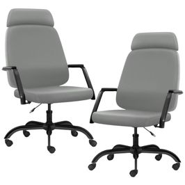 Kit 02 Cadeiras de Escritório Giratória com Apoio de Cabeça Hub F02 Sintético Cinza - Lyam Decor