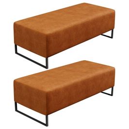 Kit 02 Puffs Decorativo Sala de Estar Bali W01 Base Ferro 120x50 cm Couríssimo Canela  - Lyam Decor