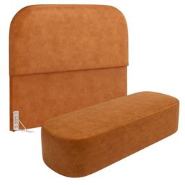 Cabeceira Cama Box Queen 160cm Lanna com Puff Recamier Doha W01 Couríssimo Canela - Lyam Decor