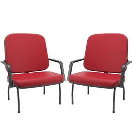 Kit 02 Cadeiras de Escritório Recepção com Braço Fixa Preta Magno P03 Vinil Vermelho - Lyam Decor