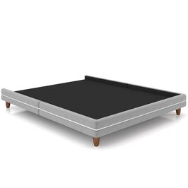 Cama Casal Base Box Pés Madeira 168cm Suném P05 Veludo Cinza - Lyam Decor