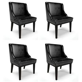 Kit 4 Cadeiras Estofadas Base Fixa de Madeira Preto Lia Sintético Premium Preto - Ibiza
