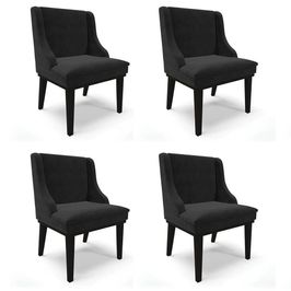 Kit 4 Cadeiras Estofadas para Sala de Jantar Base Fixa de Madeira Preto Lia Suede Preto - Ibiza