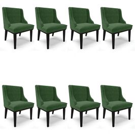 Kit 8 Cadeiras Estofadas para Sala de Jantar Base Fixa de Madeira Preto Lia Suede Verde - Ibiza