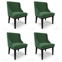 Kit 4 Cadeiras Estofadas para Sala de Jantar Base Fixa de Madeira Preto Lia Veludo Verde - Ibiza