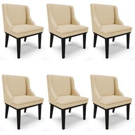 Kit 6 Cadeiras Estofadas para Sala de Jantar Base Fixa de Madeira Preto Lia Veludo Luxo Off White - Ibiza