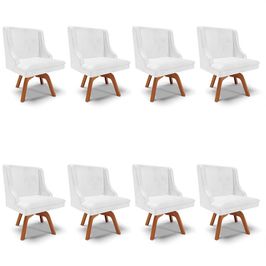 Kit 8 Cadeiras Estofadas Base Giratória de Madeira Lia Sintético Premium Branco - Ibiza