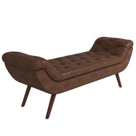 Puff Recamier Calçadeira 160cm Pés Palito Madeira Venêto Z37 Sintético Marrom - Mpozenato