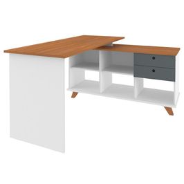 Mesa Escrivaninha em L 2 Gavetas e Nichos Golden A06 Freijó/Grafito/Branco - Mpozenato