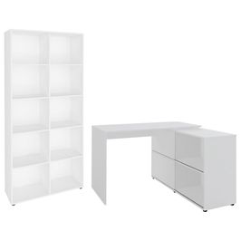 Mesa Escrivaninha em L Link e Estante Livreiro 90x187cm Lean A06 Branco - Mpozenato